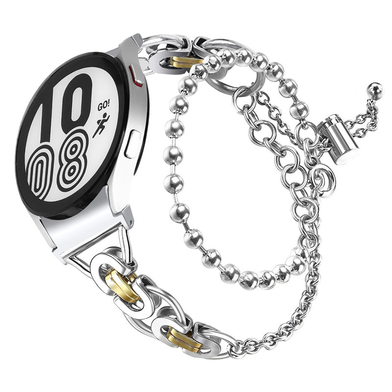 For Samsung Galaxy Watch4 Active 40mm 44mm Watch4 Classic 46mm 42mm Stylish Bead Decor Dual Circle Watch Band Stainless Steel Bracelet Wristband Strap For Samsung Galaxy Watch4 Active 40mm 44mm Watch4 Classic 46mm 42mm Stylish Bead Decor Dual Circle Watch Band Stainless Steel Bracelet Wristband Strap